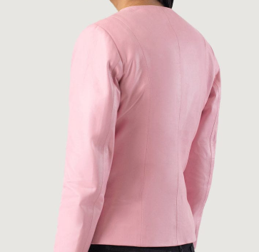 AXIVON Minimalist Collarless Leather Jacket - Blush Pink