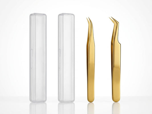 AXIVON Professional Gold-Tip Eyelash Extension Tweezers Set with Cases