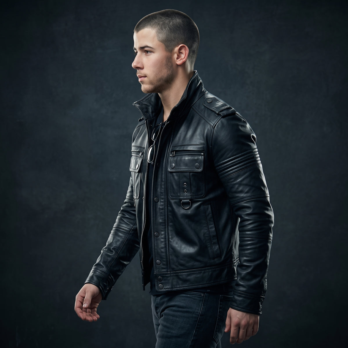 Black Leather Jacket Men – Tactical Multi-Pocket Biker Jacket