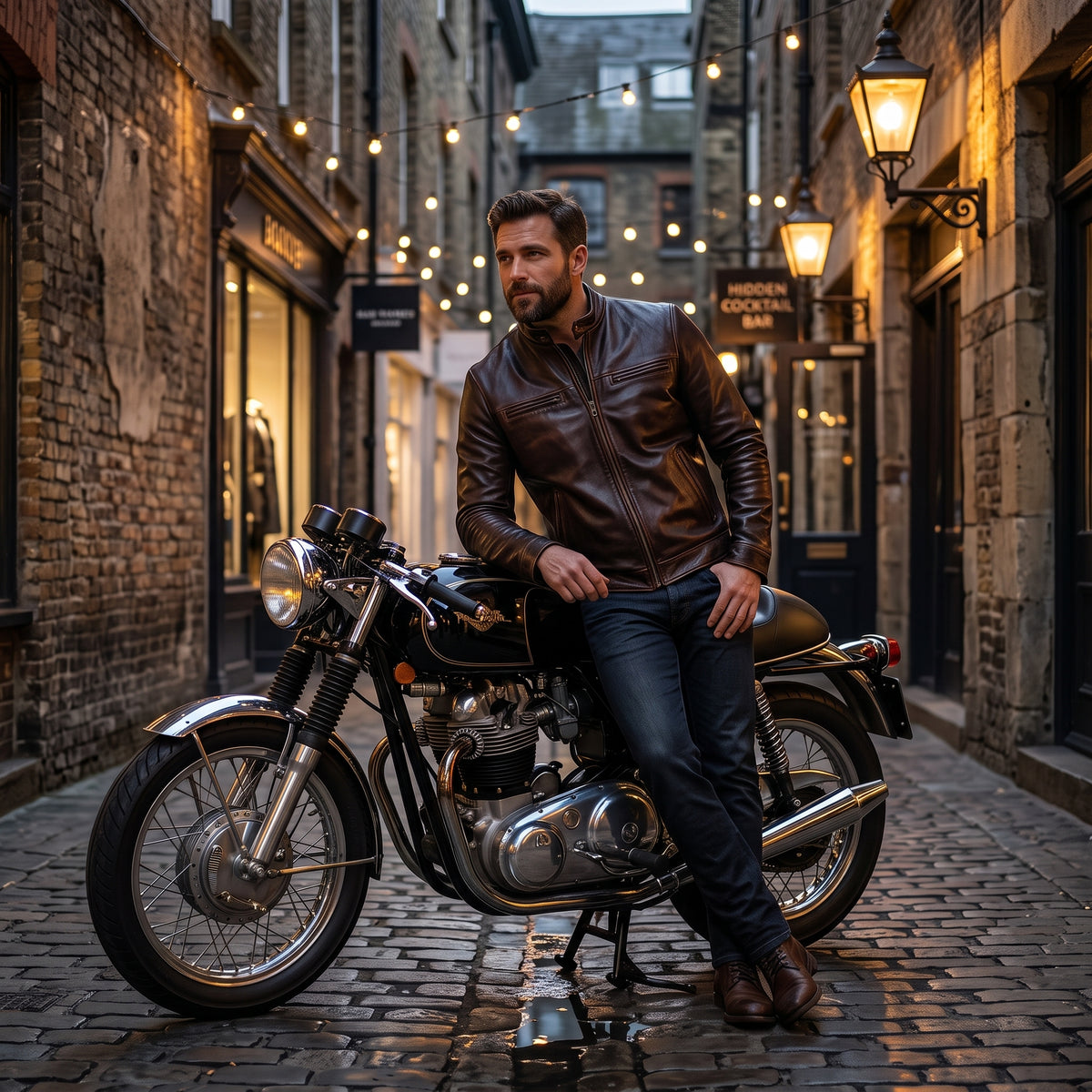 Handcrafted Pull-Up Leather Cafe Racer – Vintage Mahogany