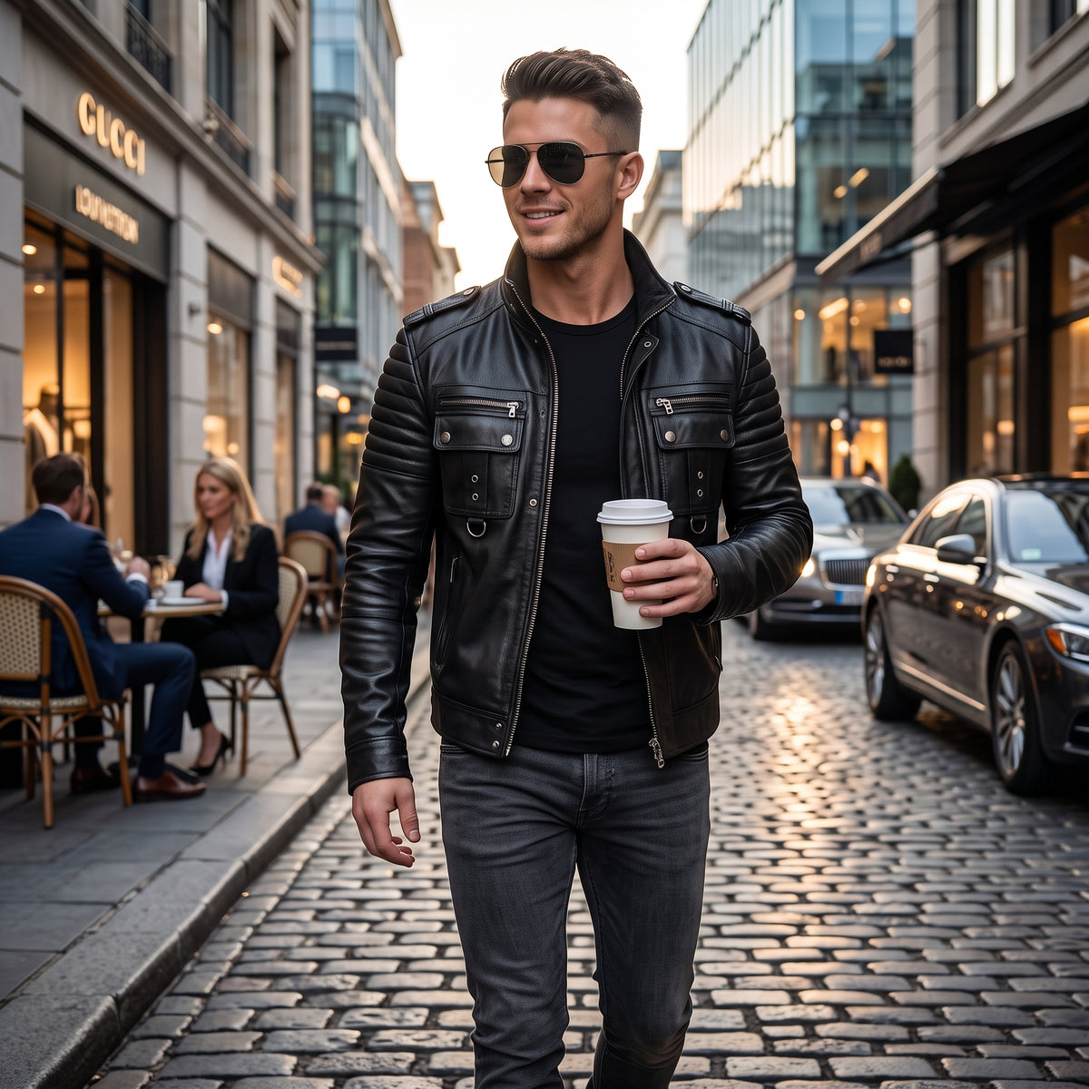 Black Leather Jacket Men – Tactical Multi-Pocket Biker Jacket