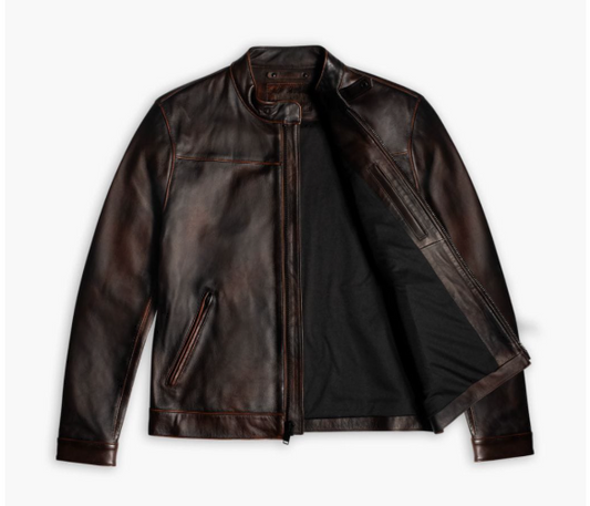 Handcrafted Pull-Up Leather Cafe Racer – Vintage Mahogany