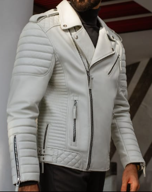 White Quilted Leather Biker Jacket