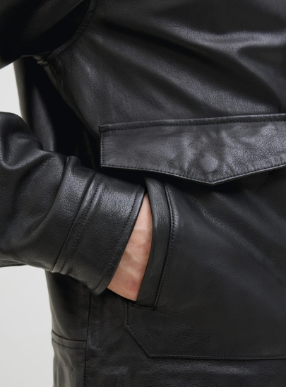 AXIVON Heritage Dual-Pocket Leather Field Jacket - Onyx Black