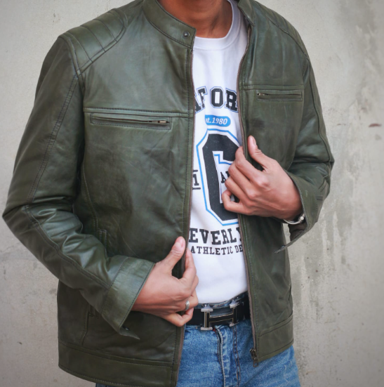 AXIVON Signature Cafe Racer Moto Leather Jacket