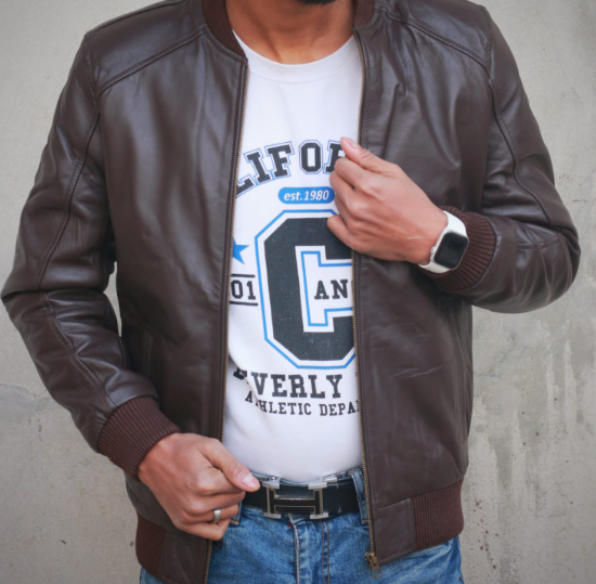 AXIVON Heritage Leather Bomber Jacket - Espresso Brown