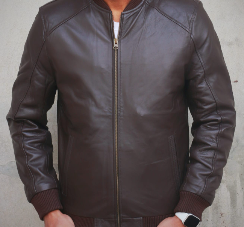 AXIVON Heritage Leather Bomber Jacket - Espresso Brown