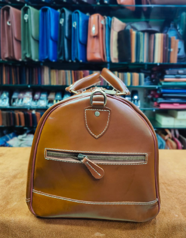AXIVON Heritage Saddle Leather Weekender Duffel - Amber Cognac