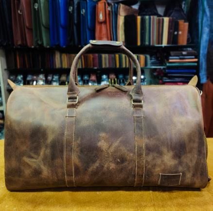 AXIVON Artisan Pull-Up Leather Weekender Duffel - Distressed Tobacco