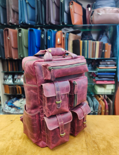 AXIVON Artisan 5-Pocket Leather Utility Backpack - Vintage Burgundy