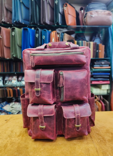AXIVON Artisan 5-Pocket Leather Utility Backpack - Vintage Burgundy