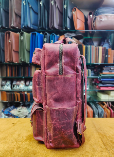 AXIVON Artisan 5-Pocket Leather Utility Backpack - Vintage Burgundy