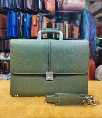 AXIVON Artisan Leather Laptop Briefcase - Olive Green