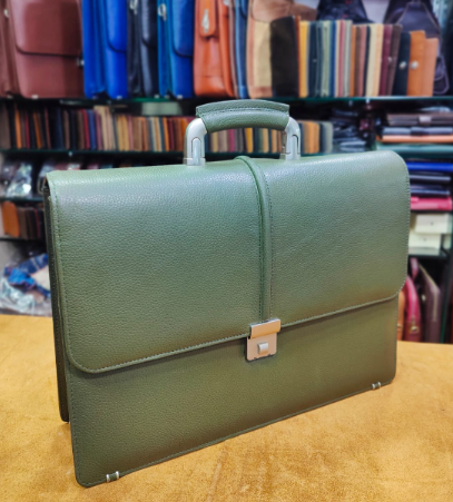 AXIVON Artisan Leather Laptop Briefcase - Olive Green