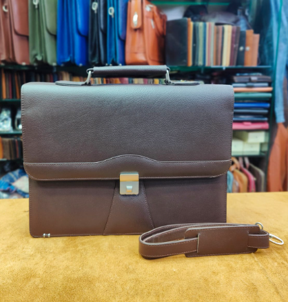 AXIVON Artisan Leather Laptop Briefcase - Olive Green