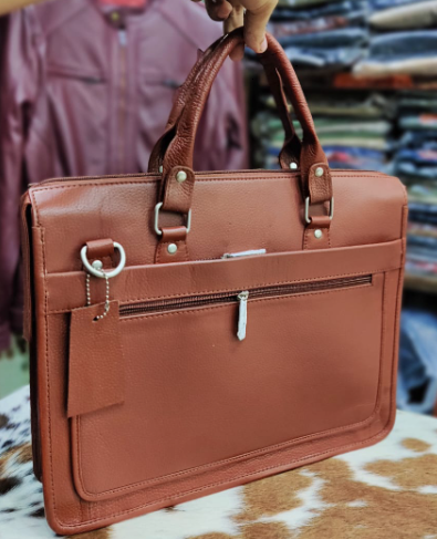 AXIVON Artisan Leather Laptop Briefcase - Olive Green