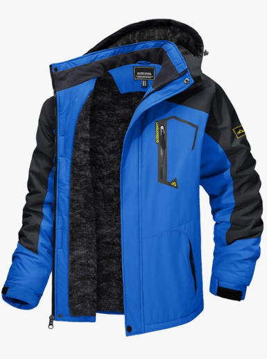 Men’s Blue & Black Winter Jacket – Hooded Fleece-Lined Christmas Gift Coat